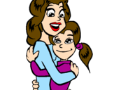 Disegno Madre e figlia abbracciate pitturato su sara laee sofi