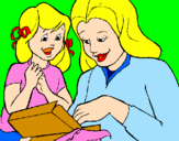 Disegno Madre e figlia  pitturato su giulia