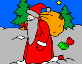 Disegno Babbo Natale che consegna i regali pitturato su matteo