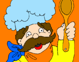 Disegno Chef con i baffi  pitturato su cuoco