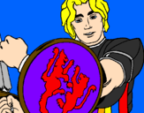 Disegno Cavaliere dallo scudo con leoni  pitturato su gabri 98
