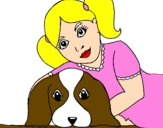 Disegno Bambina che abbraccia il suo cagnolino  pitturato su alessia