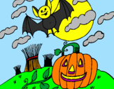 Disegno Halloween paesaggio pitturato su manuel