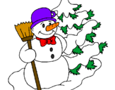 Disegno Pupazzo di neve e albero di Natale pitturato su michela