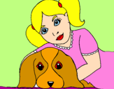 Disegno Bambina che abbraccia il suo cagnolino  pitturato su sara