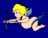 Disegno Cupido in volo  pitturato su ally