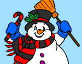 Disegno Pupazzo di neve con la sciarpa pitturato su simone