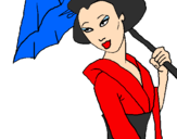Disegno Geisha con parasole pitturato su Gnappetta