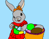 Disegno Coniglietta di Pasqua con l'annaffiatoio  pitturato su SARA