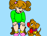 Disegno Bambina con il suo cagnolino  pitturato su ZIA MARZIA