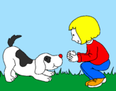 Disegno Bambina che gioca con il cagnolino  pitturato su kiki