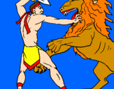 Disegno Gladiatore contro un leone pitturato su lotta al, ultimo sangue
