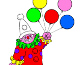 Disegno Pagliaccio con palloncini  pitturato su gaia