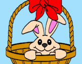 Disegno Coniglietto nella cesta  pitturato su ilari