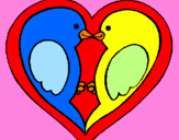 Disegno Uccellini innamorati  pitturato su federico