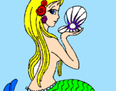 Disegno Sirena e perla  pitturato su sara