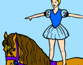 Disegno Trapezista in groppa al cavallo pitturato su altea