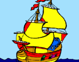 Disegno Barca  pitturato su niccolò
