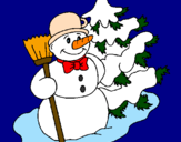 Disegno Pupazzo di neve e albero di Natale pitturato su Anna