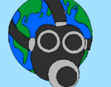 Disegno Terra con maschera anti-gas  pitturato su vv