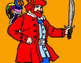 Disegno Pirata con il pappagallo  pitturato su andrea rullino