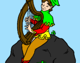 Disegno Folletto che suona l'arpa  pitturato su emanuela