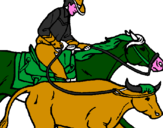 Disegno Cowboy e mucca  pitturato su marco tremolada