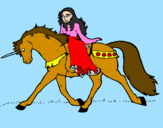 Disegno Principessa a cavallo di unicorno  pitturato su martina