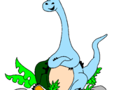 Disegno Diplodocus seduto  pitturato su  apadosauro