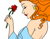 Disegno Principessa con una rosa pitturato su rossana fan