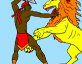 Disegno Gladiatore contro un leone pitturato su maia