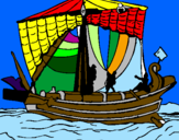 Disegno Barca romana  pitturato su pietro