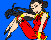 Disegno Principessa ninja  pitturato su vv