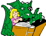 Disegno Drago, ragazza e libro pitturato su brian