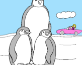 Disegno Famiglia pinguino  pitturato su  giada