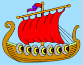 Disegno Barca vikinga  pitturato su fusto