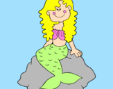 Disegno Sirena seduta su una roccia  pitturato su fata