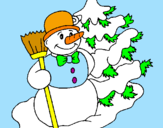 Disegno Pupazzo di neve e albero di Natale pitturato su alessia