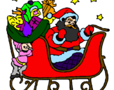 Disegno Babbo Natale alla guida della sua slitta pitturato su babbo natale