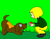 Disegno Bambina che gioca con il cagnolino  pitturato su manu
