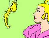 Disegno Donna con un uccello  pitturato su giulia ciao hilary 