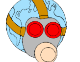 Disegno Terra con maschera anti-gas  pitturato su matteo