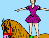 Disegno Trapezista in groppa al cavallo pitturato su   lisA EMMA