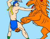 Disegno Gladiatore contro un leone pitturato su luca