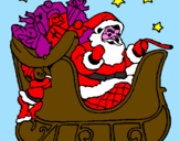 Disegno Babbo Natale alla guida della sua slitta pitturato su michela