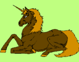 Disegno Unicorno seduto  pitturato su emma
