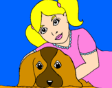 Disegno Bambina che abbraccia il suo cagnolino  pitturato su giulia