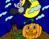 Disegno Halloween paesaggio pitturato su tommaso