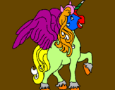 Disegno Unicorno con le ali  pitturato su elena