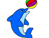 Disegno Delfino con una palla  pitturato su chiaretta